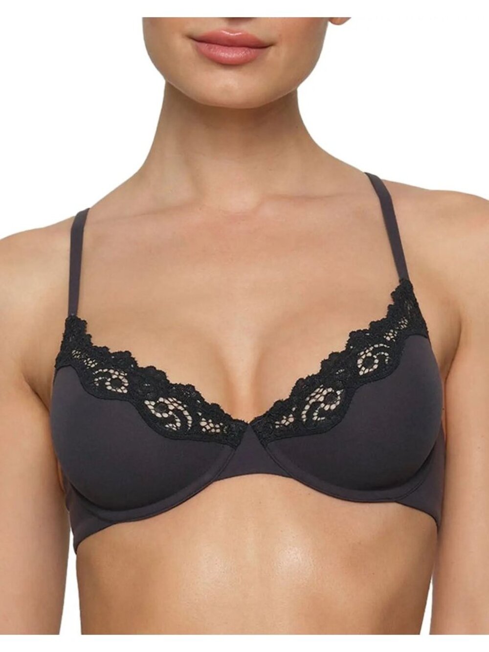 NWT SKIMS FITS EVERYBODY LACE UNLINED DEMI BRA ONYX - 32D